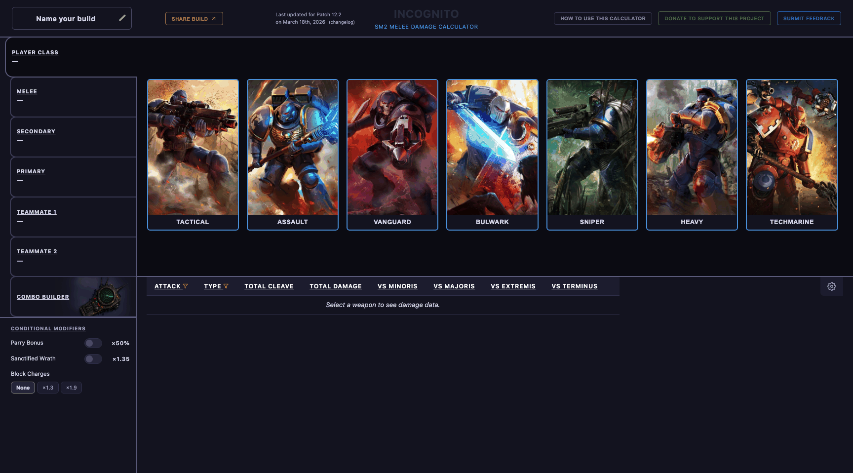 Walkthrough: selecting a class, weapon, variant, and perks